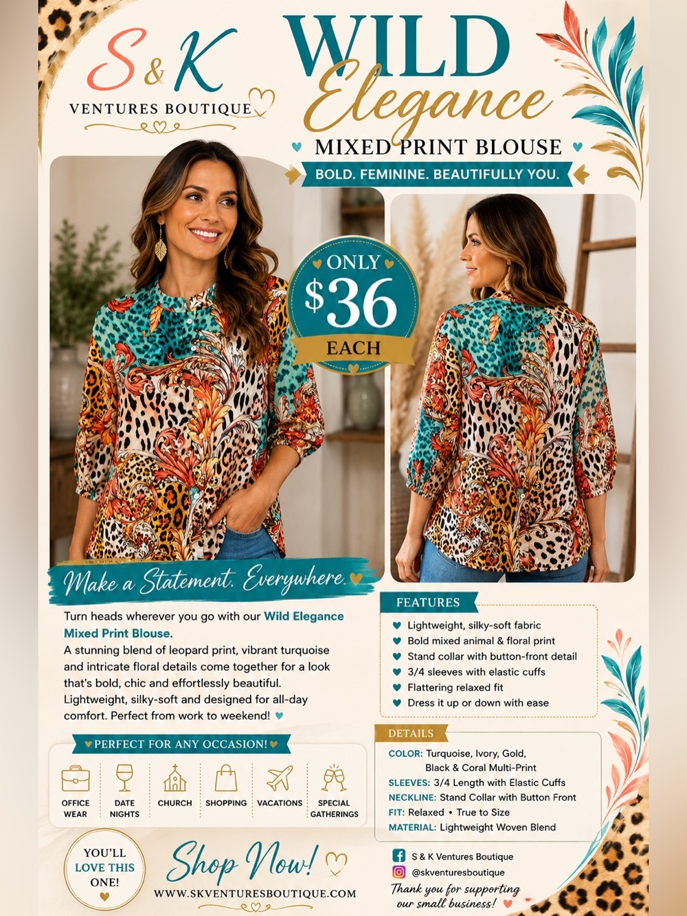 Wild Elegance Mixed Print Blouse